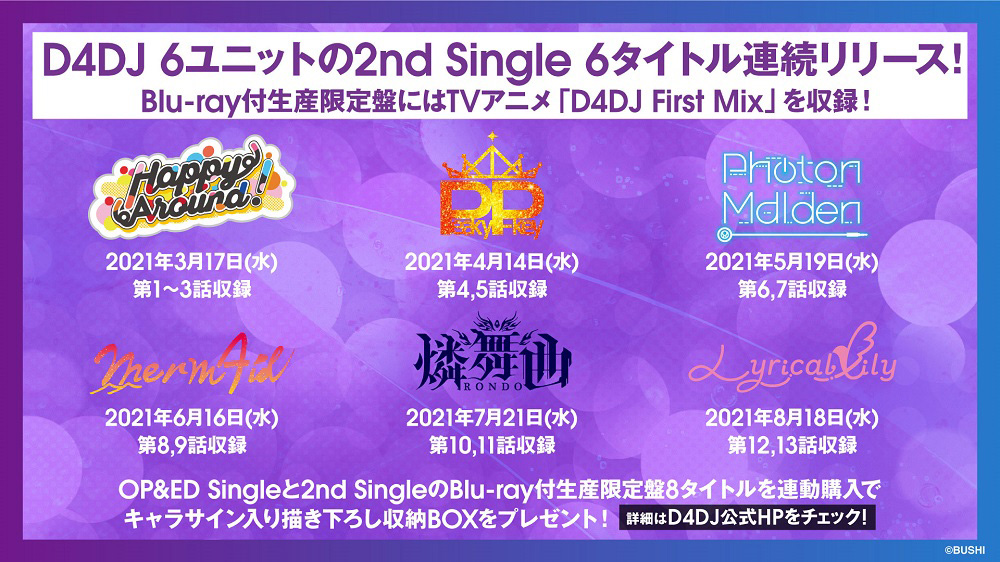 ブシロード発プロジェクト「D4DJ」TVアニメのOP&ED Singleと2nd Single